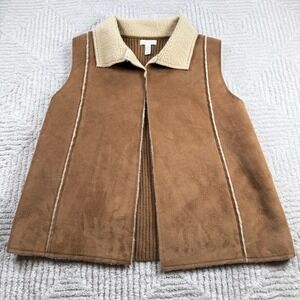 Charter Club Faux Suede Knit Vest Women's XL Tan Boho Western Cabin Gorpcore